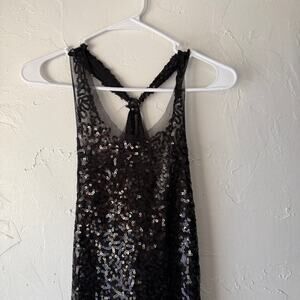 Wildcat Black Sequin‎ Tank Top L Y2K Fairy Grunge Mesh Going Out Top